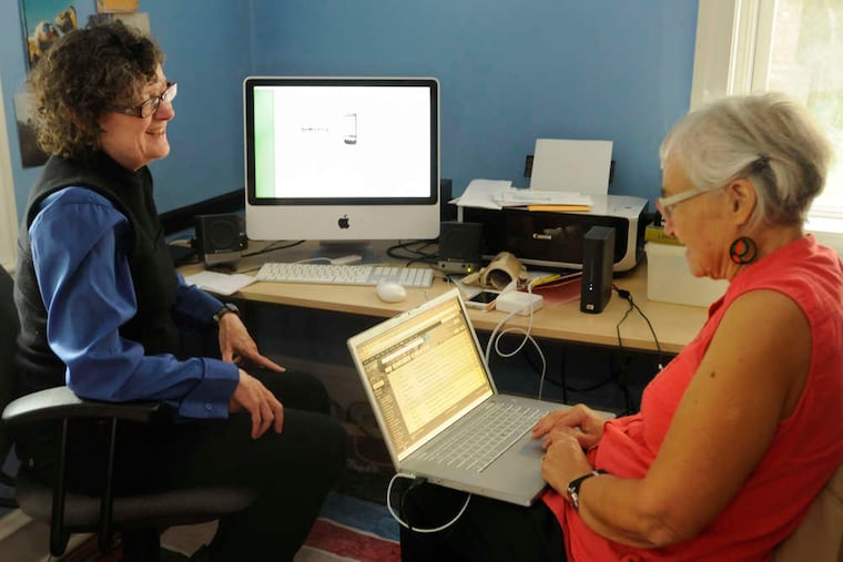 Artblog founders, Roberta Fallon (left) and Libby Rosof, work on the independent news and commentary website in Fallon's Bala Cynwyd home in 2013. Ron Tarver / Staff Photographer