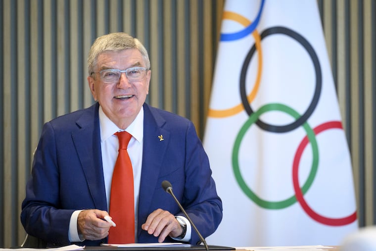 International Olympic Committee (IOC) President Thomas Bach speaks at the opening of the executive board meeting of the International Olympic Committee (IOC), at the Olympic House, in Lausanne, Switzerland, on Tuesday.