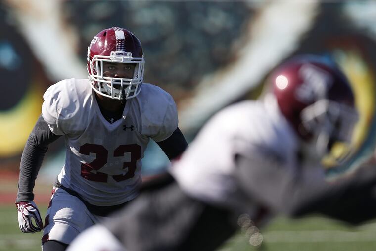 Temple safety Delvon Randall, pictured during practice back in October 2016, isn’t expected to see many snaps in Saturday’s spring game. Coach Geoff Collins said the focus will be more on how younger players have developed.