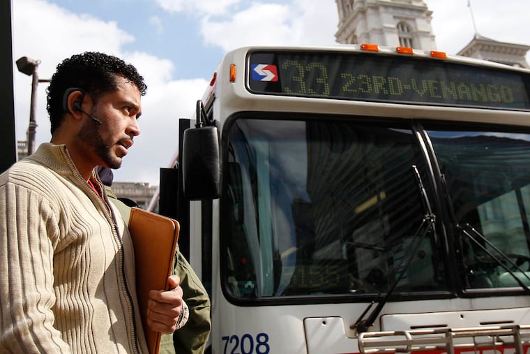 SEPTA passengers board a 33 bus at the corner of JFK Boulevard and 15th Street in Philadelphia, Pa.
