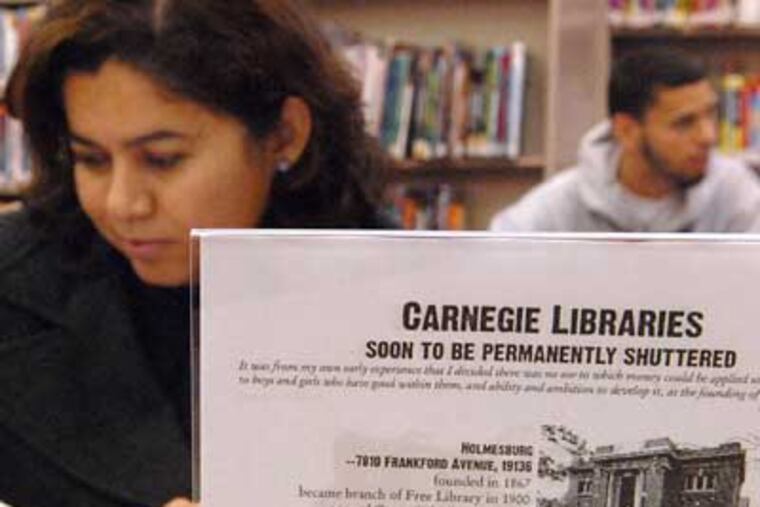 Holmesburg Library is one of the Carnegie Libraries on the list of libraries to be closed by the city. The deed to the building seems to indicate that the city will lose ownership if the library is shuttered. (Peter Tobia / Staff Photographer)