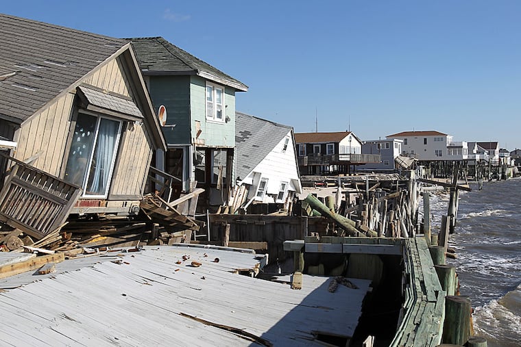 In low-lying areas of Delaware Bay’s shore, erosion and storm damage are easy to see.