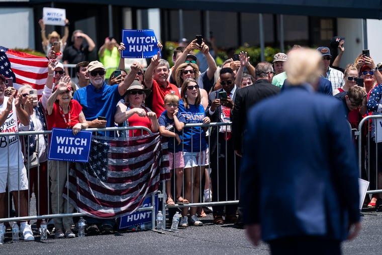 Former President Donald Trump greets supporters before speaking at the Georgia Republican Party convention on earlier this month in Columbus, Ga.