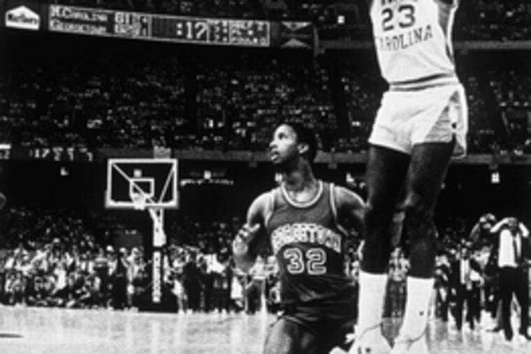 Michael Jordan, as a 19-year-old freshman , sinks the jump shot that won the 1982 national title for North Carolina. Current players have seen the clip but focus more on the goals at hand.