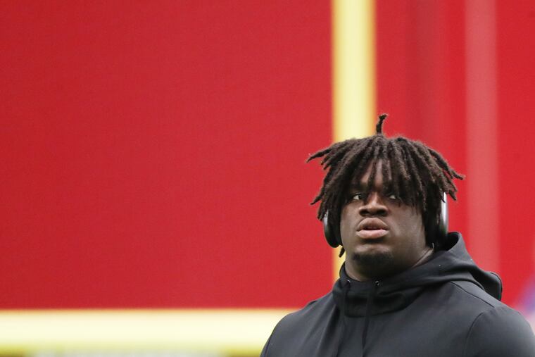 Eagles’ defensive tackle Jordan Davis before a game against the Arizona Cardinals on Oct. 9.