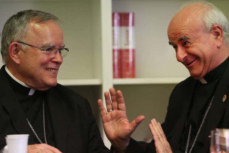 PHOTOS: DAVID MAIALETTI / STAFF PHOTOGRAPHERNo place like Rome Archbishop Vincenzo Paglia (above, right) talks with Philadelphia Archbishop Charles Chaput before yesterday's meeting in Rome of the Holy See's Pontifical Council for the Family. Below, Paglia - who serves as president of the Pontifical Council for the Family - meets with Mayor Nutter.