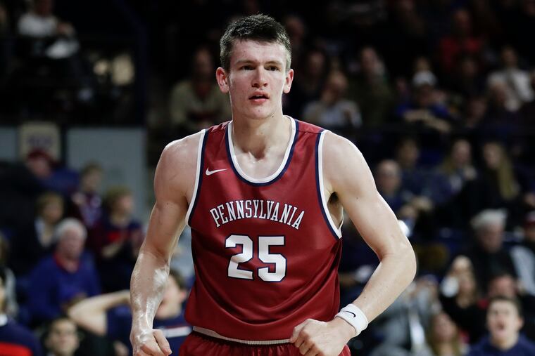 Penn forward AJ Brodeur against Saint Joseph's at the Palestra on Saturday, January 26, 2019.
