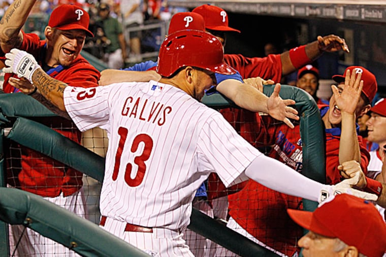 The Phllies' Freddy Galvis celebrates his two-run home run. (Ron Cortes/Staff Photographer)