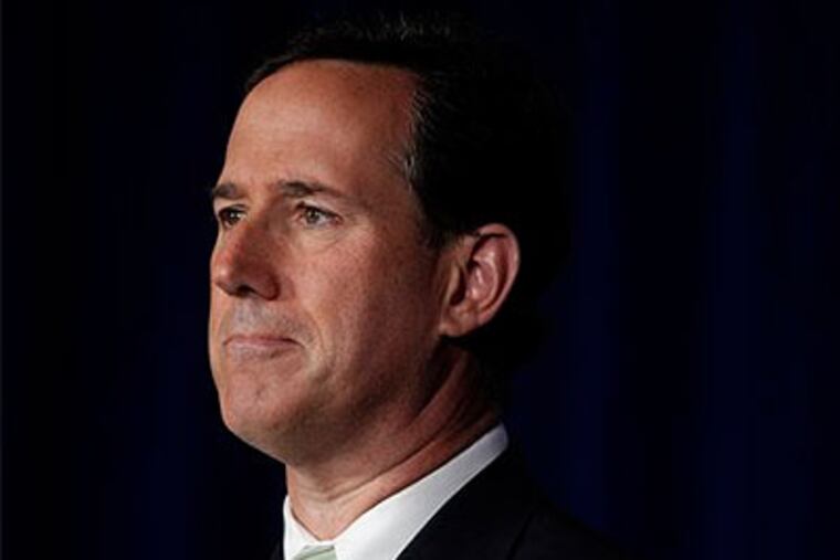 In this March 31, 2012 file photo, Republican presidential candidate, former Pennsylvania Sen. Rick Santorum pauses while speaking at the Faith and Freedom Coalition Presidential Kick-Off in Pewaukee, Wis. Santorum is suspending his campaign for the GOP presidential nomination, clearing a path for Mitt Romney to become the nominee. (AP Photo / Jae C. Hong, File)