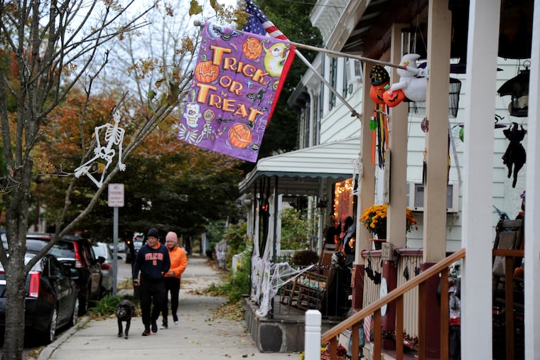 Halloween decorations on homes along the unit block of Buttonwood Street in Lambertville, N.J., on Oct. 17, 2019.
