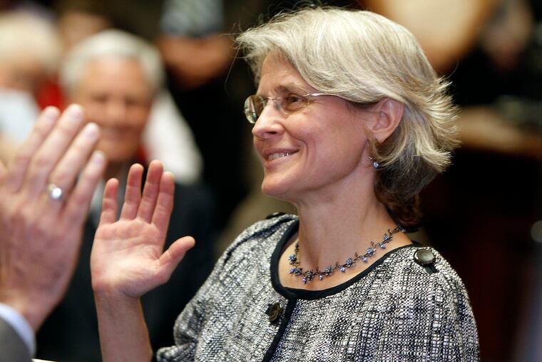 In this Nov. 28 2011 photo, Vermont Gov. Peter Shumlin administered the oath of office to Beth Robinson as Associate Justice on the Vermont Supreme Court in Montpelier, Vt.