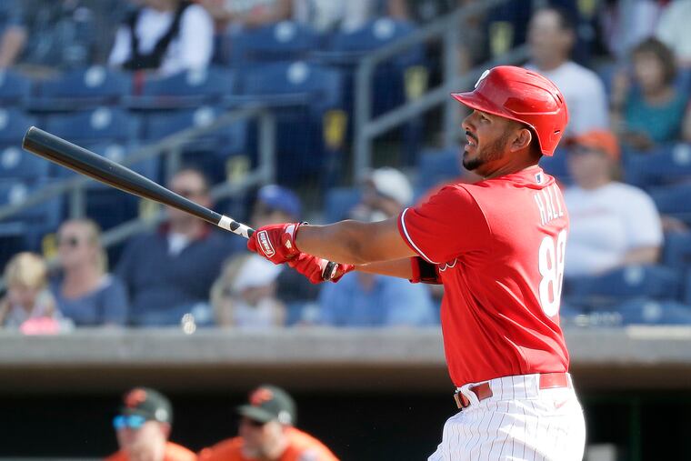 The Phillies' Darick Hall, who will probably start the season at triple-A Lehigh Valley, got the game-winning hit against the Yankees on Friday night.
