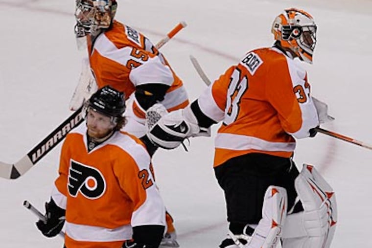 Brian Boucher was replaced by Sergei Bobrovsky in net after giving up five goals. (Ron Cortes/Staff Photographer)