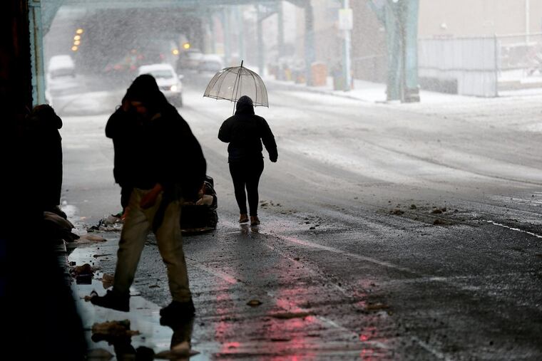 Though the meeting was in Fox Chase, well north of the Kensington epicenter of the opioid crisis in Philadelphia, residents were deeply worried about how they could be affected by city plans. Here, a homeless man waits under the bridge on Kensington Avenue near Lehigh earlier this month.