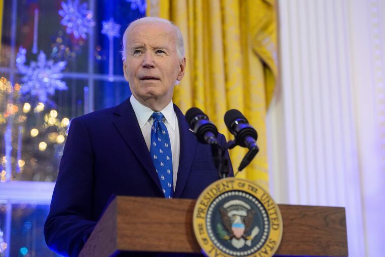 President Joe Biden speaks during a Hanukkah reception in the East Room of the White House in Washington, Dec. 16, 2024. (AP Photo/Rod Lamkey, Jr., File)