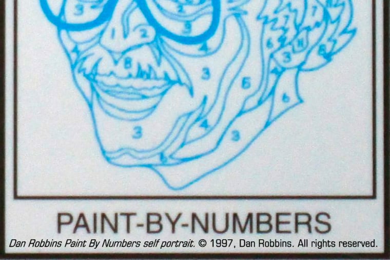 This image provided by Larry Robbins shows a numbered outline of a self-portrait of Dan Robbins. Family members say Robbins, an artist who created the first paint-by-numbers pictures and helped turn the kits into an American sensation during the 1950s, has died. Dan Robbins' son says his father died Monday, April 1, 2019 in Sylvania, Ohio. He was 93. (Courtesy of Larry Robbins via AP)