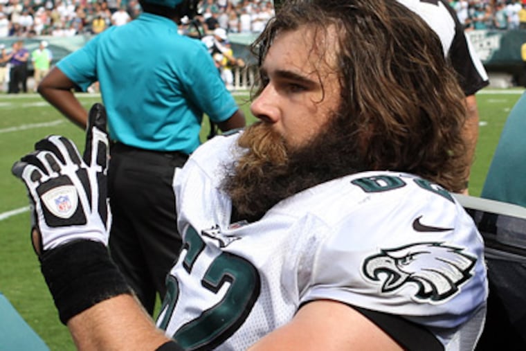 Eagles center Jason Kelce suffered a torn MCL and partially-torn ACL in Sunday's win over the Ravens. (Yong Kim/Staff Photographer)