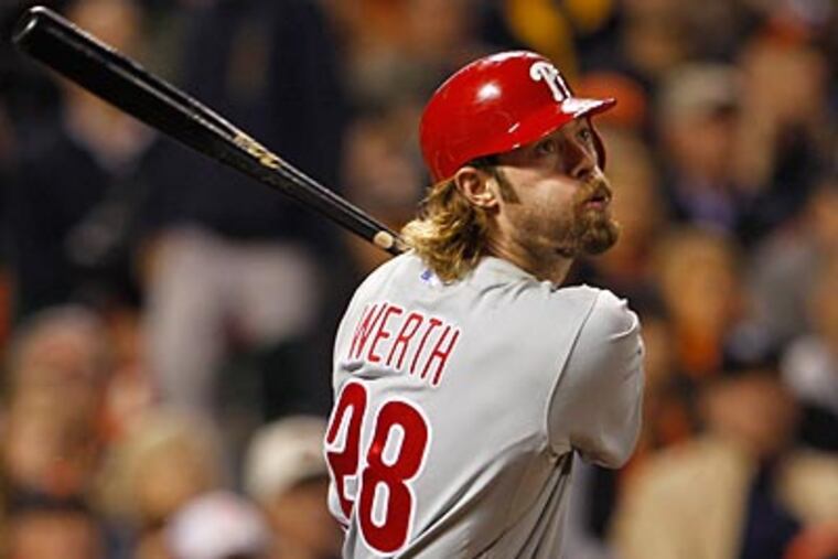 Jayson Werth hit an opposite field home run in the ninth inning to extend the Phillies' lead. (Yong Kim / Staff Photographer)
