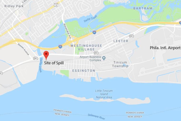 Map shows site of gas spill from Sunoco pipeline in June, 2018.