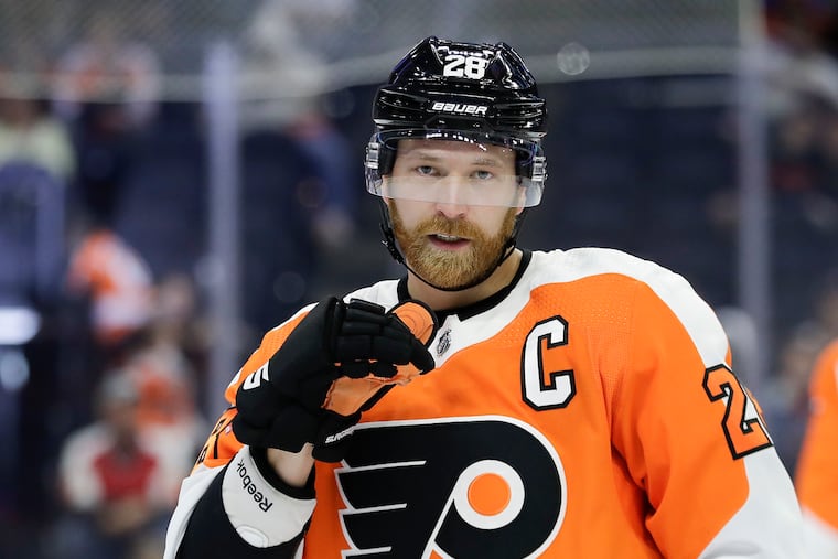 Left winger Claude Giroux, the Flyers' captain, gave his team a 3-2 lead with a power-play goal late in the second period Wednesday in Columbus.