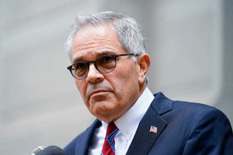 District Attorney Larry Krasner at a news conference in Center City in October 2022.