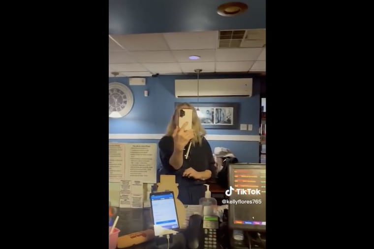 A screenshot of a racist tirade filmed at Amy's Family Pizzeria in Hatboro.
