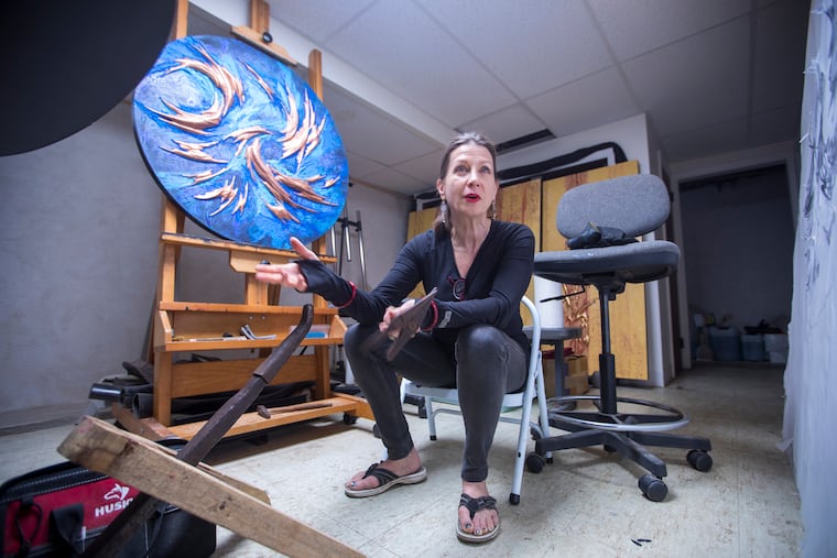 Maureen Drdak of Ardmore, a PAFA graduate, has mastered the ancient technique of Nepalese repoussé metalwork. Her artworks combine repoussé and contemporary painting. Wednesday May 8, 2019