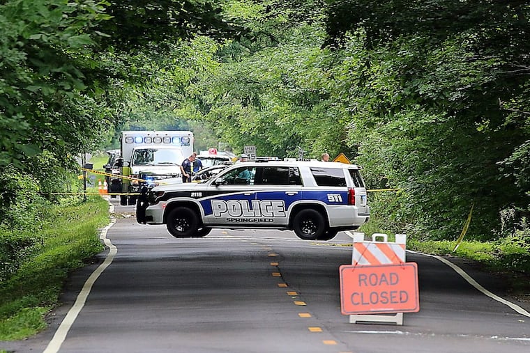 Road closure on Smithville Jacksonville Rd at site of fatal plane crash in Burlington County, New Jersey. June 13, 2018