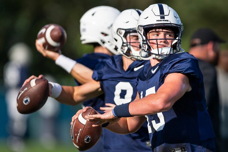 Penn State quarterback Drew Allar throws downfield during practice on Monday. He'll take the reins of the Nittany Lions offense on Saturday night.