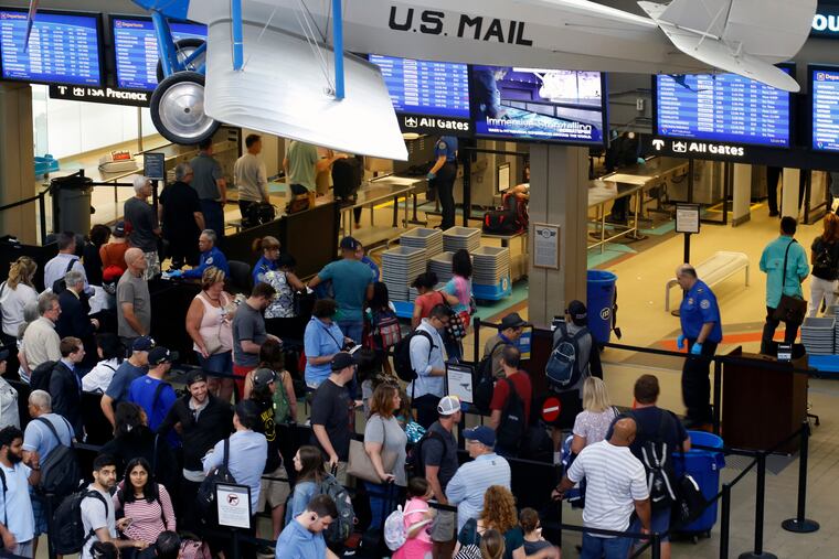 This June 9, 2019, file photo shows the TSA security checkpoint in Pittsburgh International's Landside terminal in Imperial, Pa.
