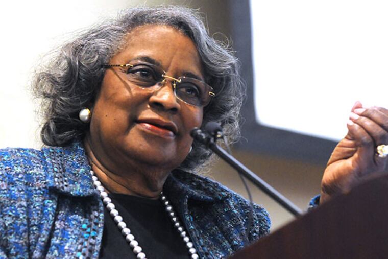 At Rowan University, Juanita Abernathy, wife of the late Ralph Abernathy, speaks at the 2014 Rosa Parks Luncheon on Feb. 27, 2014. ( APRIL SAUL / Staff )