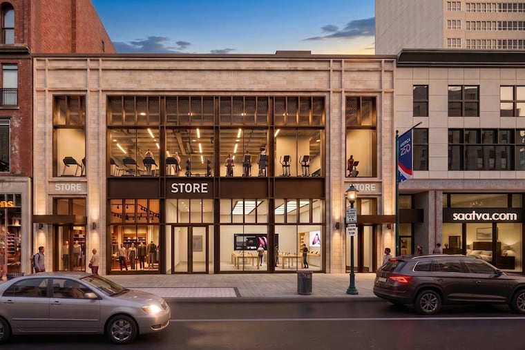 A rendering of Ari Weber's proposed retail building, with a setback roof deck and restaurant.