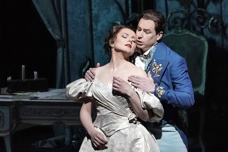 Anita Hartig as Violetta and Stephen Costello as Alfredo in " La Traviata" at the Metropolitan Opera.