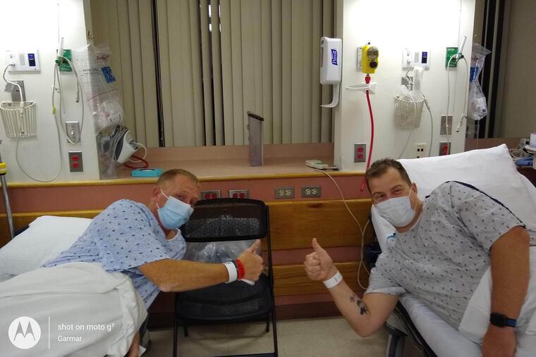John Gladwell, 44, of Kansas City, Mo. donated a kidney to his fellow Marine veteran Billy Welsh, 39, of Cherry Hill, Nj. Fans of the Chiefs and the Eagles, respectively, the two have both friendship and rivalry. They will get to attend the Super Bowl together.
