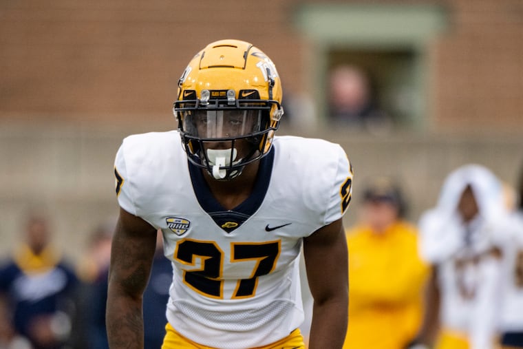 Toledo cornerback Quinyon Mitchell (27) during an NCAA football game on Saturday, Oct. 14, 2023, in Muncie, Ind. (AP Photo/Doug McSchooler)