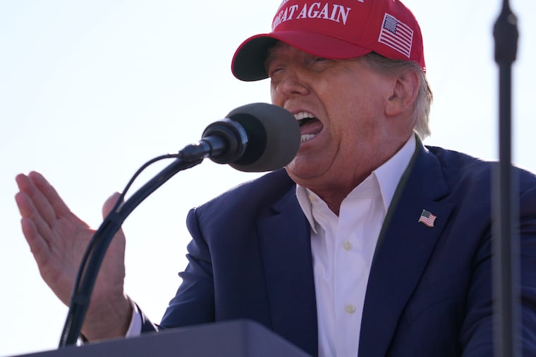 Republican presidential candidate former President Donald Trump speaks at a campaign rally in Vandalia, Ohio, in March.