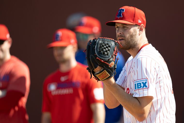 Phillies pitcher Zack Wheeler throws during a workout on Friday in Clearwater, Fla.