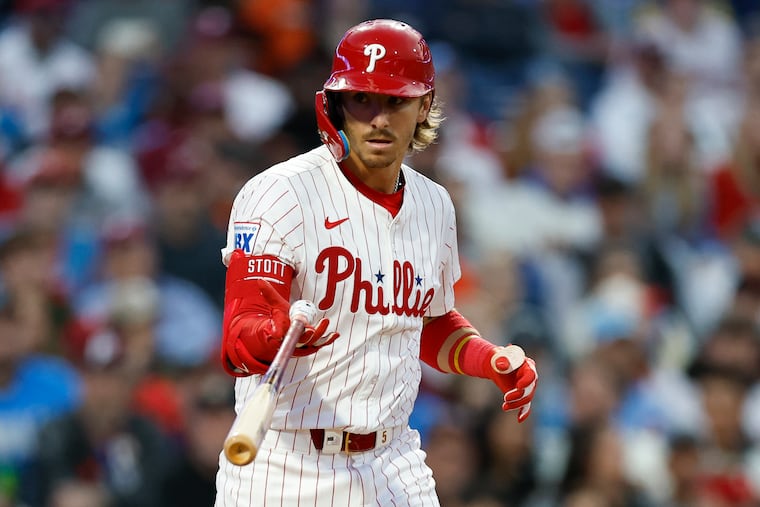 In seven games in the leadoff spot, Bryson Stott has a .310 average and an .364 on-base percentage.