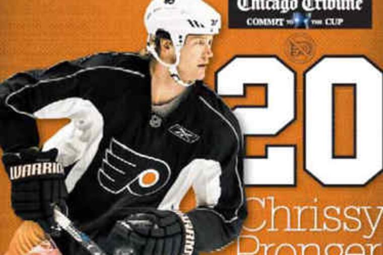 Chris Pronger wouldn't comment on this poster that appeared in a Chicago newspaper.