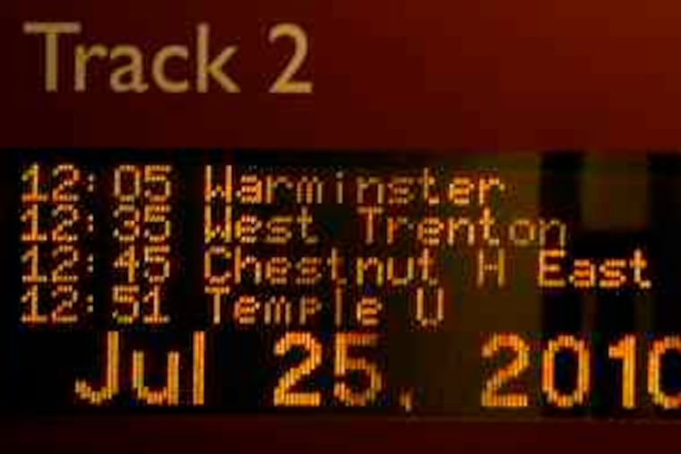 The train schedule at Suburban Station now shows destinations by town name rather than by such confusing terms as "R5."