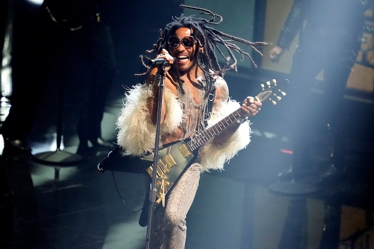 Lenny Kravitz performs during the MTV Video Music Awards in 2024 at UBS Arena in Elmont, N.Y. Kravitz is among the headliners at the Roots Picnic, which will be held at the Mann Center in Fairmount Park on May 31 and June 1. (Photo by Charles Sykes/Invision/AP)