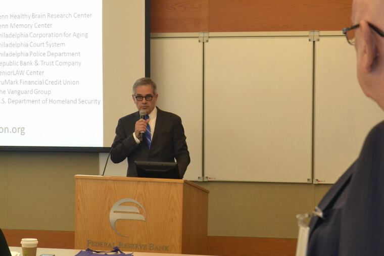 D.A. Larry Krasner spoke on elder financial exploitation at the Federal Reserve Bank of Philadelphia on Friday, June 22, 2018. (Credit: Terrence Casey/Penn Memory Center)