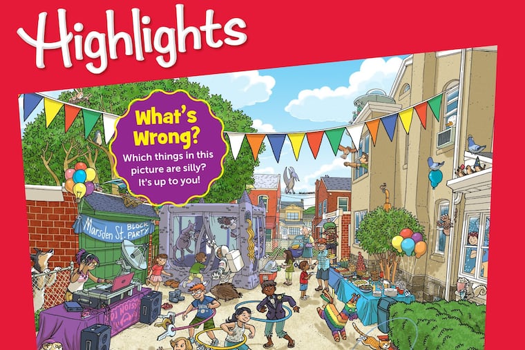 Detail from Chuck Dillon's illustration for the August 2020 Highlights magazine, featuring a Philly block party.