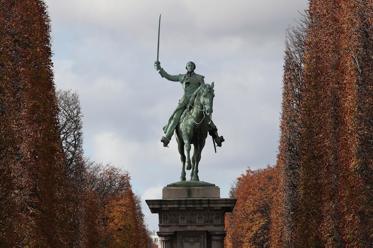 The statue of Gen. Lafayette is pictured in Paris in 2020. The Marquis de Lafayette sailed to the United States in 1777 to join the revolutionary uprising and was named a major-general in the Continental Army.