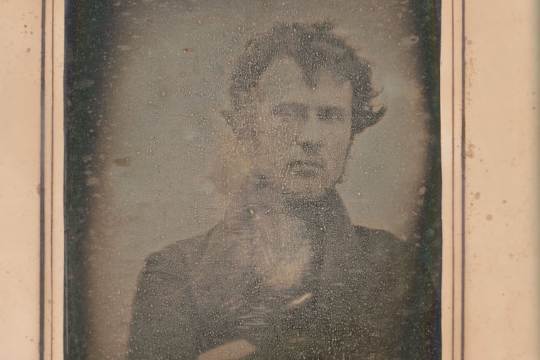 In 1839, Robert Cornelius took a daguerreotype photo of himself in Philadelphia. This is the oldest extant photographic portrait. Today it's considered the "first selfie." Cornelius took this picture in front of his parent's metal studio at what is today 8th and Chestnut Street.