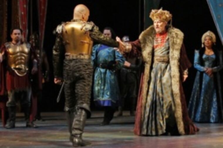 John Cullum as Cymbeline (center) and Phylicia Rashadas the Queen (right) hold court in "Cymbeline," a moving Shakespeare play replete with relevance for today.