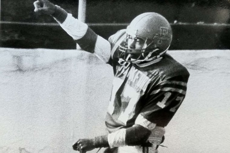 TOM MIHALEK/DAILY NEWS FILE PHOTO Terrant Morrison celebrates during Frankford's big victory over neighborhood rival North Catholic in 1987.