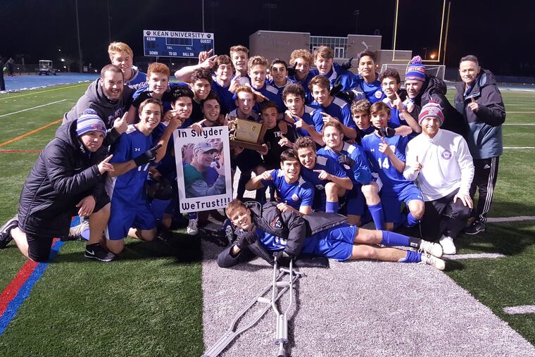 The Washingtown Township soccer team celebrates its 2018 championship.