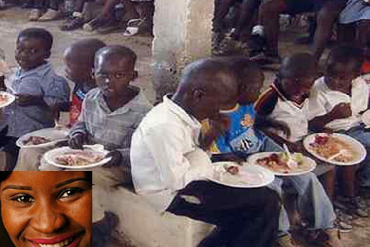 Maggie Jean-Gilles, inset, wife of Eagles defensive guard, Max, was involved in opening a school for impoverished children in Haiti called The Genecoit Vertus School of Excellence.