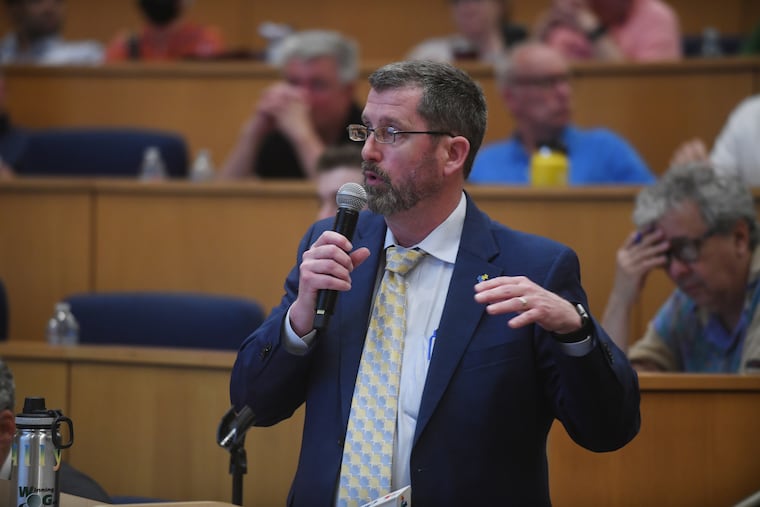 Andrew Schneider, a local resident and lawyer, argues that East Whiteland Township would err by approving the project during a board of supervisors Tuesday, April 21, 2026.